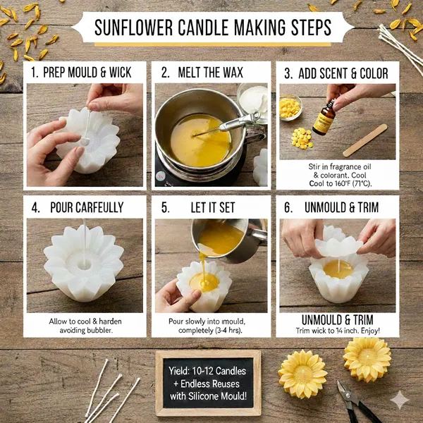 PEAKNOCK_Sunflower_Candle_Making_Kit_with_250g_Soy_Wax_Cubes,_Sunflower_Silicone_Mould,_3_inch_Cotton_Wicks_10-12_Brown_and_Yellow_Color_Dyes