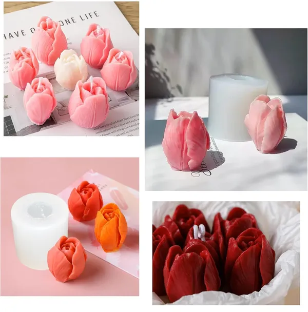 White_Tulips_Bud_Candle_Molds_For_Candle_Making_3D_Silicone_Molds_For_Resin_Casting_Diy_Plaster_Polymer_Clay_Home_Decoration_Wax_Melts_Valentine'S_Day_Flower_Bouquet_Candle_Making_Party_Gifts_Soap_Making
