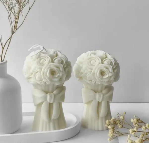 White_Silicone_Flower_Bouquet_Candle_Mould_I_Bouquet_Candle_Mold_For_Candle_Making_Ideal_For_Aromatherapy_Creation_Perfect_For_Valentine'S_Day_Gifts_Durable_Flexible_Design_Easy_Release_(Knot)