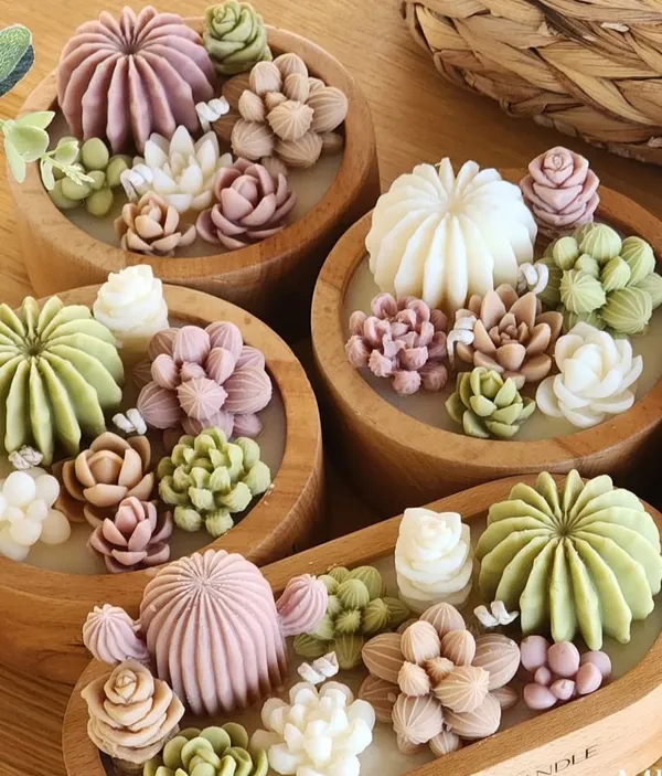 White_3D_Silicone_Candle_Mold_Flower_Cactus_Plant_Wax_Moulds_For_Scented_Candles_Soaps_Making,_Clay,_Resin_Crafts_Casting,_Cake_Dessert_Mousse_Aroma_Art_Crafts_Supplies_Home_Decoration_(Pack_Of_10)