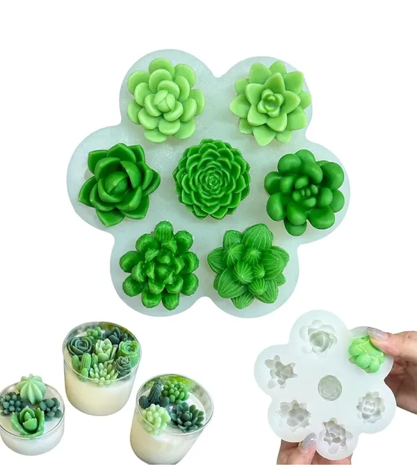 White_Succulent_Silicone_Mold_7_Cavities_Cactus_Plants_Candle_Making_Molds_Resin_Art_And_Craft_Chocolate_Mould_Fondant