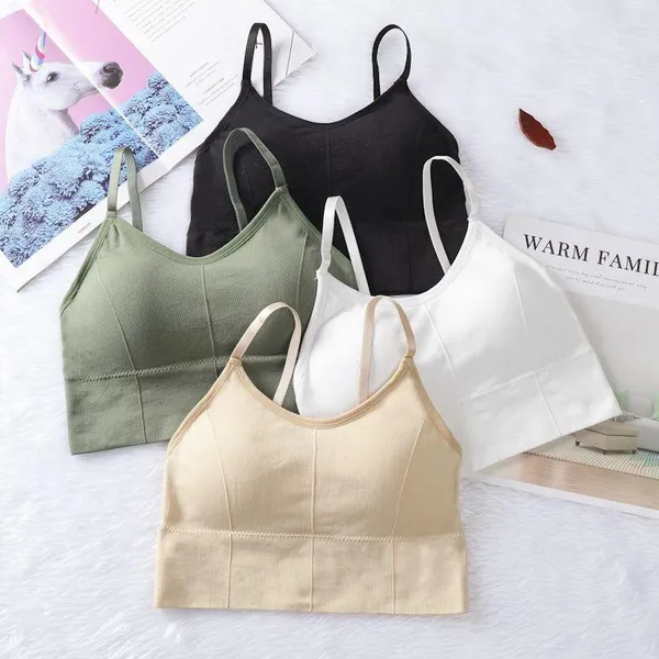 Pack_Of_4_|_646_Lightweight_Padded_Performance_Bra__Nylon-Spandex_Quick-Dry_for_Studio_&_Gym_|_(Black-Grey-White-Green)