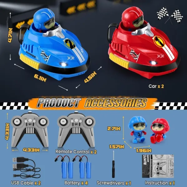 2.4GHz_Remote_Control_Bumper_Go_Kart_Car_Set_for_Kids_|_2_Player_Battle_Racing_Cars_with_Light,_Music_&_Rechargeable_Battery_|_Interactive_RC_Toy_Gift_for_Boys_&_Girls_(Blue_&_Red)