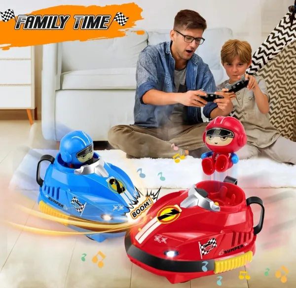 2.4GHz_Remote_Control_Bumper_Go_Kart_Car_Set_for_Kids_|_2_Player_Battle_Racing_Cars_with_Light,_Music_&_Rechargeable_Battery_|_Interactive_RC_Toy_Gift_for_Boys_&_Girls_(Blue_&_Red)