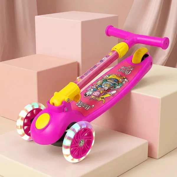 Multicolor_Plastic_Foldable_3-Level_Adjustable_Height_Led_Wheel_Scooter_For_Kids