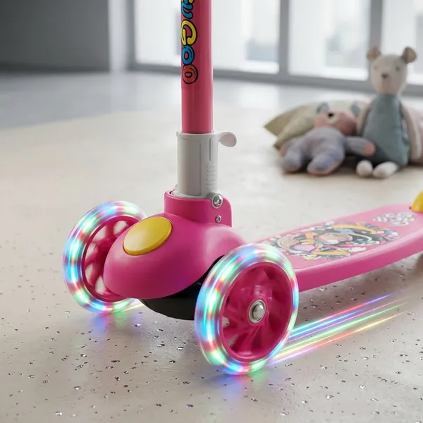 Pink_Plastic_3-Wheel_Adjustable_Height_Led_Light_Up_Wheel_Scooter_For_Kids