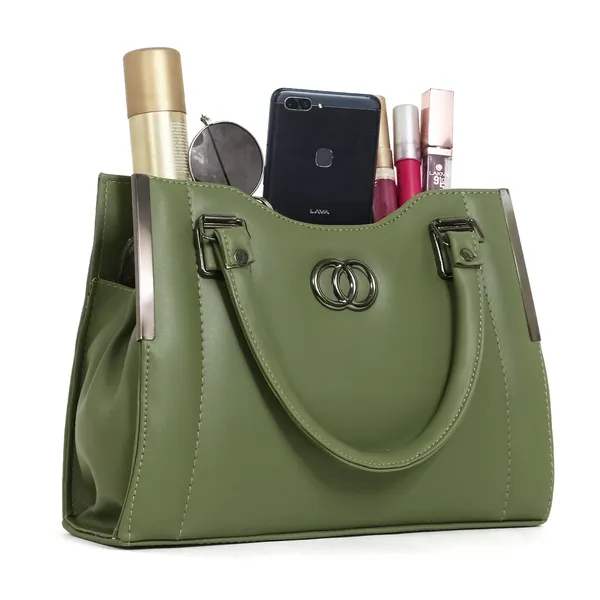 Stylish_Green_Women's_Handbag_Elegant_Leather_Tote_Purse_With_Shoulder_Strap,_Spacious_Design_&_Metal_Accents_Perfect_For_Office,_Casual,_Or_Travel_Use