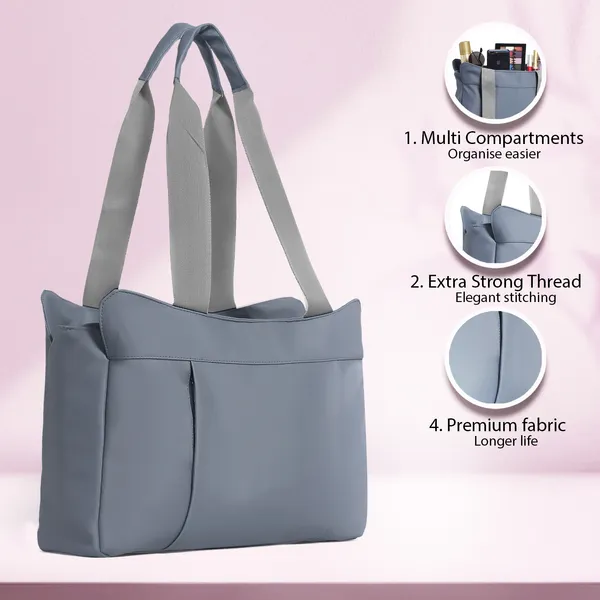 Trendy_Gray_Nylon_Tote_Bag_For_Women_Lightweight_Shoulder_Handbag_With_Spacious_Compartments,_Durable_Straps_&_Water-Resistant_Design_Ideal_For_Office,_Travel,_Gym,_Or_Everyday_Use