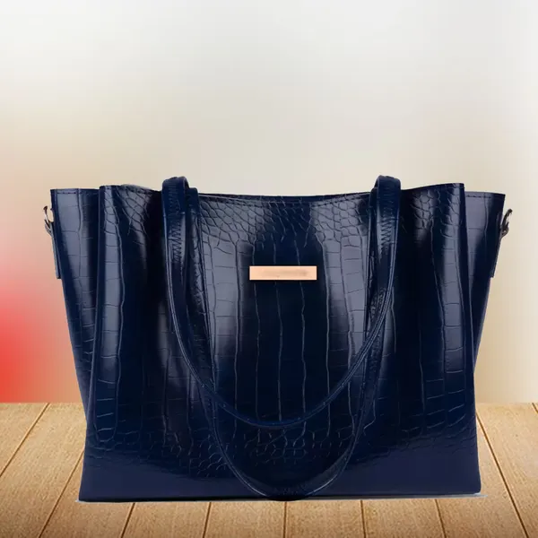 Women_Blue_Croco_Leather_Handbag_Elegant_Faux_Leather_Handbag_With_Gold_Accents,_Spacious_Shoulder_Purse_For_Office,_Travel_&_Everyday_Use