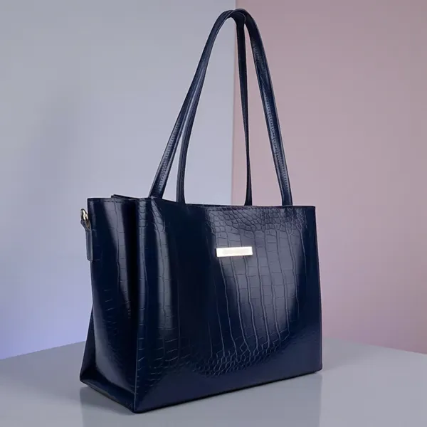 Women_Blue_Croco_Leather_Handbag_Elegant_Faux_Leather_Handbag_With_Gold_Accents,_Spacious_Shoulder_Purse_For_Office,_Travel_&_Everyday_Use