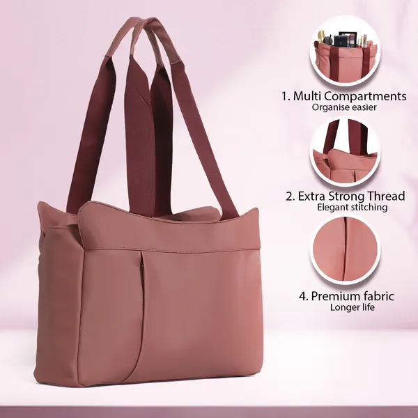Trendy_Peach_Nylon_Tote_Bag_For_Women_Lightweight_Shoulder_Handbag_With_Spacious_Compartments,_Durable_Straps_&_Water-Resistant_Design_Ideal_For_Office,_Travel,_Gym,_Or_Everyday_Use