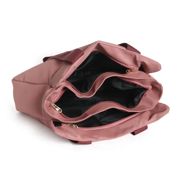 Trendy_Peach_Nylon_Tote_Bag_For_Women_Lightweight_Shoulder_Handbag_With_Spacious_Compartments,_Durable_Straps_&_Water-Resistant_Design_Ideal_For_Office,_Travel,_Gym,_Or_Everyday_Use