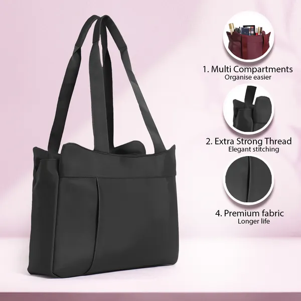 Trendy_Black_Nylon_Tote_Bag_For_Women_Lightweight_Shoulder_Handbag_With_Spacious_Compartments,_Durable_Straps_&_Water-Resistant_Design_Ideal_For_Office,_Travel,_Gym,_Or_Everyday_Use