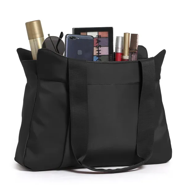 Trendy_Black_Nylon_Tote_Bag_For_Women_Lightweight_Shoulder_Handbag_With_Spacious_Compartments,_Durable_Straps_&_Water-Resistant_Design_Ideal_For_Office,_Travel,_Gym,_Or_Everyday_Use