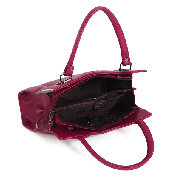Stylish_Maroon_Women's_Handbag_Elegant_Leather_Tote_Purse_With_Shoulder_Strap,_Spacious_Design_&_Metal_Accents_Perfect_For_Office,_Casual,_Or_Travel_Use