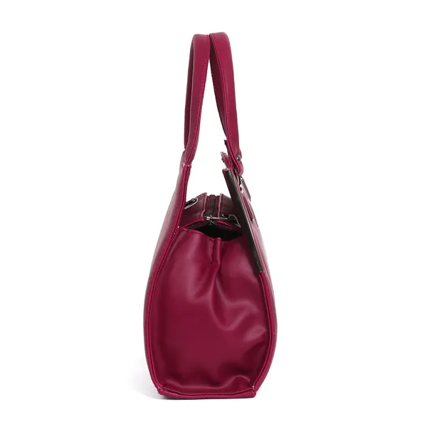 Stylish_Maroon_Women's_Handbag_Elegant_Leather_Tote_Purse_With_Shoulder_Strap,_Spacious_Design_&_Metal_Accents_Perfect_For_Office,_Casual,_Or_Travel_Use