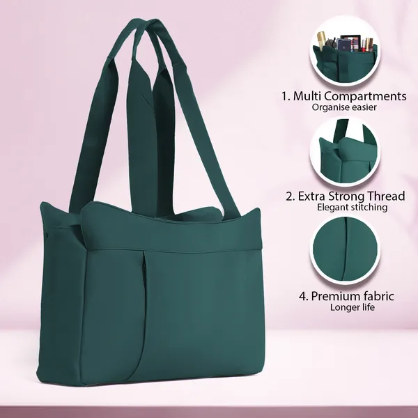 Trendy_Green_Nylon_Tote_Bag_For_Women_Lightweight_Shoulder_Handbag_With_Spacious_Compartments,_Durable_Straps_&_Water-Resistant_Design_Ideal_For_Office,_Travel,_Gym,_Or_Everyday_Use