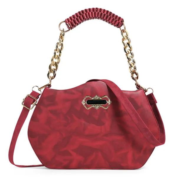 Stylish_Maroon_Faux_Leather_Shoulder_Bag_For_Women_With_Gold_Chain_Handle_&_Adjustable_Strap