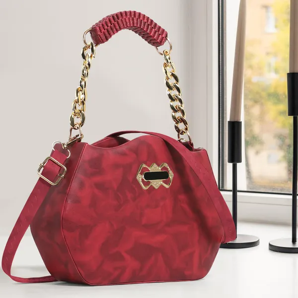 Stylish_Maroon_Faux_Leather_Shoulder_Bag_For_Women_With_Gold_Chain_Handle_&_Adjustable_Strap