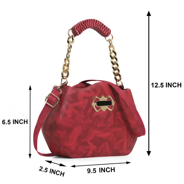 Stylish_Maroon_Faux_Leather_Shoulder_Bag_For_Women_With_Gold_Chain_Handle_&_Adjustable_Strap