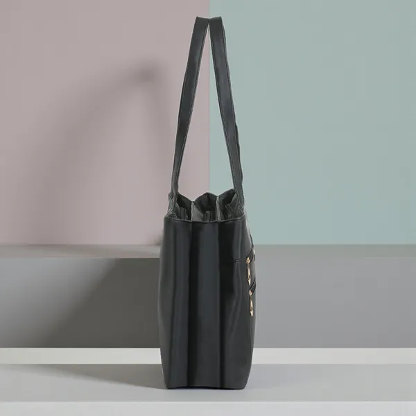 Trendy_Black_Leather_Tote_Bag_For_Women_Spacious_Shoulder_Handbag_With_Dual_Zipper_Pockets,_Stylish_Office_&_Casual_Carryall_Purse,_Lightweight_Everyday_Travel_Bag