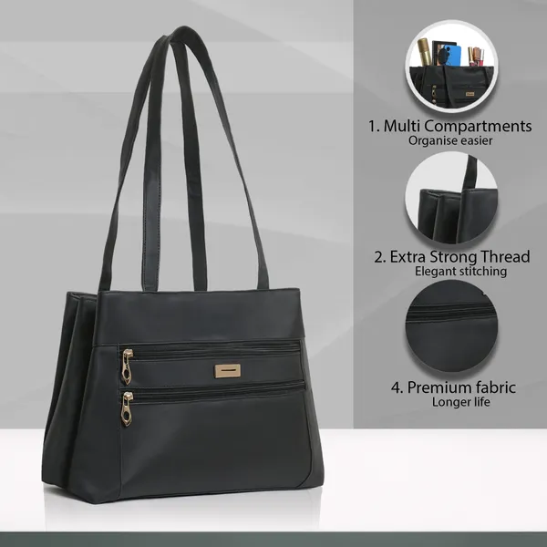 Trendy_Black_Leather_Tote_Bag_For_Women_Spacious_Shoulder_Handbag_With_Dual_Zipper_Pockets,_Stylish_Office_&_Casual_Carryall_Purse,_Lightweight_Everyday_Travel_Bag