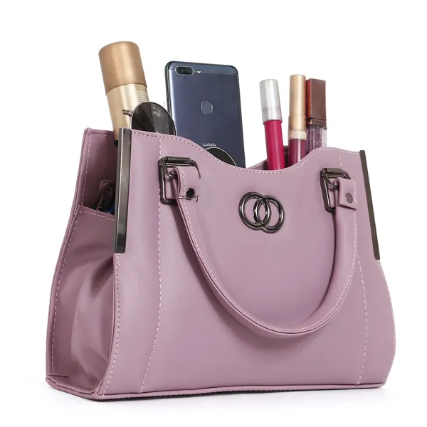 Stylish_Pink_Women's_Handbag_Elegant_Leather_Tote_Purse_With_Shoulder_Strap,_Spacious_Design_&_Metal_Accents_Perfect_For_Office,_Casual,_Or_Travel_Use