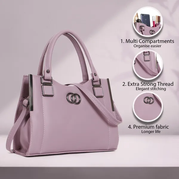 Stylish_Pink_Women's_Handbag_Elegant_Leather_Tote_Purse_With_Shoulder_Strap,_Spacious_Design_&_Metal_Accents_Perfect_For_Office,_Casual,_Or_Travel_Use