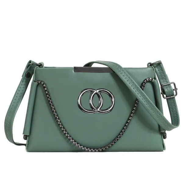Trendy_Green_Faux_Leather_Shoulder_Bag_For_Women_With_Chain_Strap_&_Dual_Ring_Metal_Design