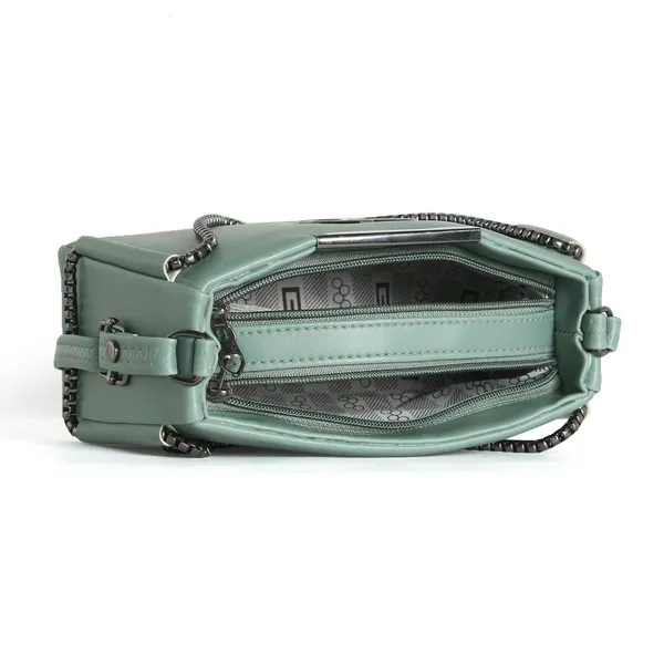 Trendy_Green_Faux_Leather_Shoulder_Bag_For_Women_With_Chain_Strap_&_Dual_Ring_Metal_Design