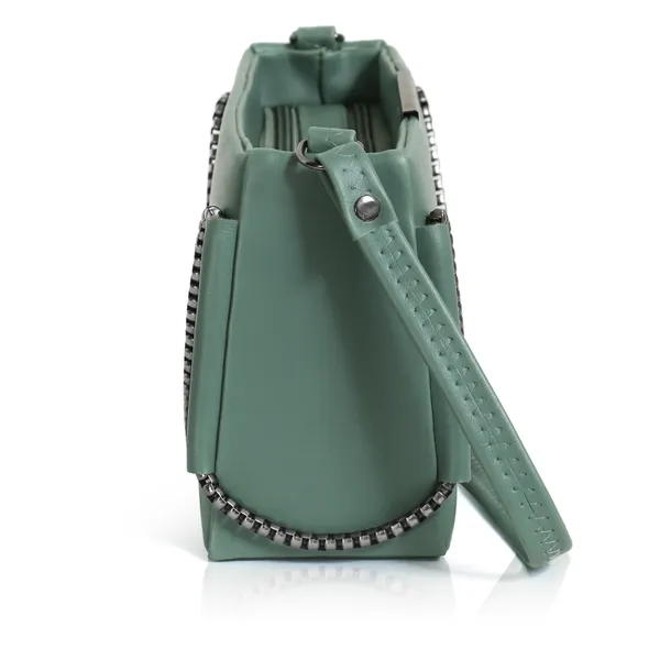 Trendy_Green_Faux_Leather_Shoulder_Bag_For_Women_With_Chain_Strap_&_Dual_Ring_Metal_Design
