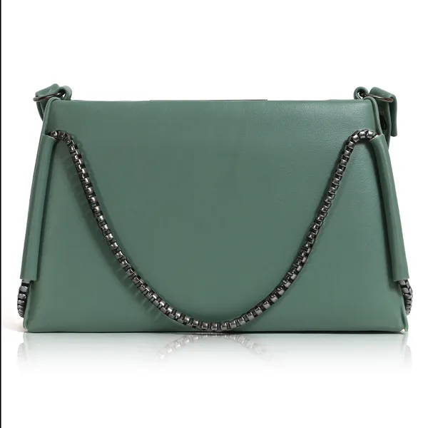 Trendy_Green_Faux_Leather_Shoulder_Bag_For_Women_With_Chain_Strap_&_Dual_Ring_Metal_Design