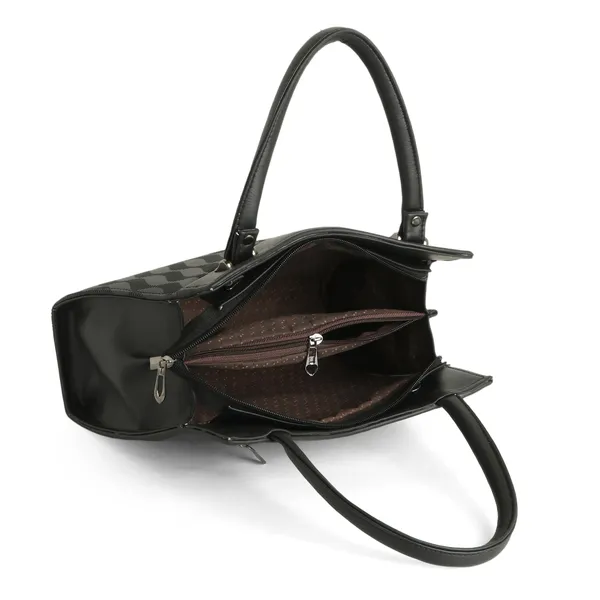 Elegant_Black_Textured_Leather_Handbag_For_Women_Stylish_Tote_Purse_With_Shoulder_Strap,_Lightweight_Designer_Office_&_Casual_Bag