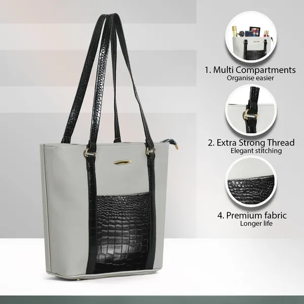 Women_Gray_Pocket_Croco_Leather_Handbag_Elegant_Faux_Leather_Handbag_With_Gold_Accents,_Spacious_Shoulder_Purse_For_Office,_Travel_&_Everyday_Use