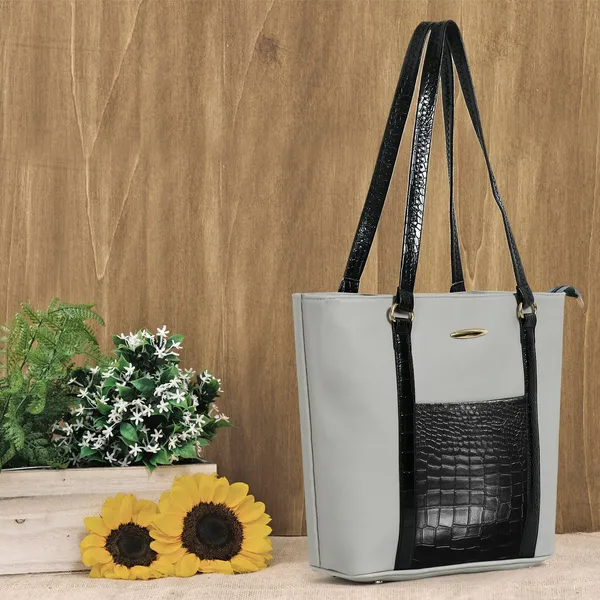 Women_Gray_Pocket_Croco_Leather_Handbag_Elegant_Faux_Leather_Handbag_With_Gold_Accents,_Spacious_Shoulder_Purse_For_Office,_Travel_&_Everyday_Use
