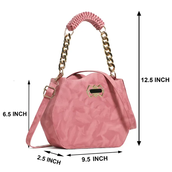 Stylish_Peach_Faux_Leather_Shoulder_Bag_For_Women_With_Gold_Chain_Handle_&_Adjustable_Strap