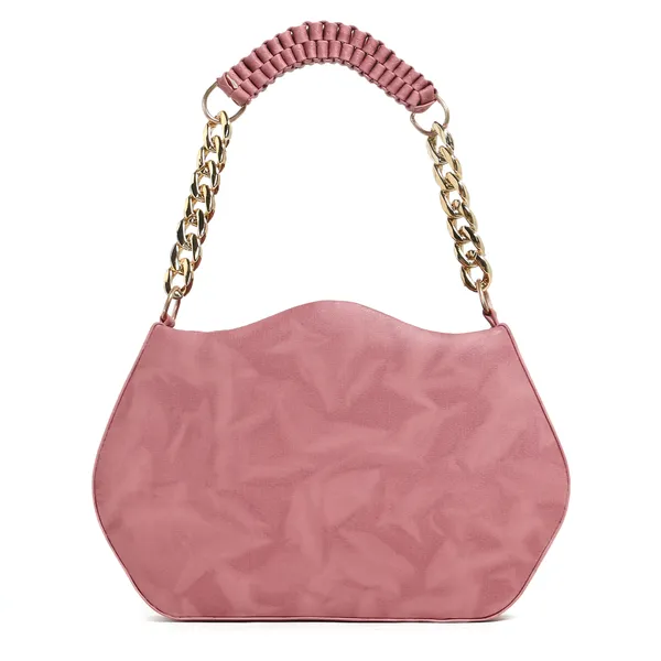 Stylish_Peach_Faux_Leather_Shoulder_Bag_For_Women_With_Gold_Chain_Handle_&_Adjustable_Strap