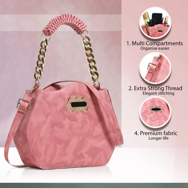Stylish_Peach_Faux_Leather_Shoulder_Bag_For_Women_With_Gold_Chain_Handle_&_Adjustable_Strap