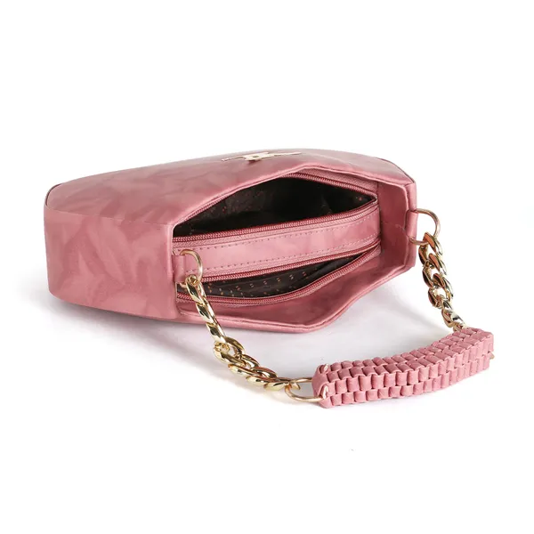 Stylish_Peach_Faux_Leather_Shoulder_Bag_For_Women_With_Gold_Chain_Handle_&_Adjustable_Strap