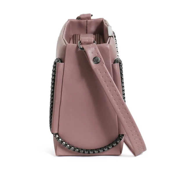 Trendy_Pink_Faux_Leather_Shoulder_Bag_For_Women_With_Chain_Strap_&_Dual_Ring_Metal_Design