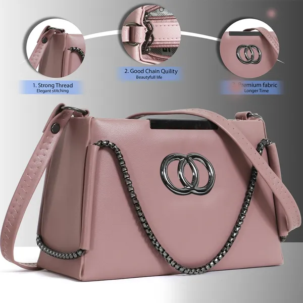 Trendy_Pink_Faux_Leather_Shoulder_Bag_For_Women_With_Chain_Strap_&_Dual_Ring_Metal_Design
