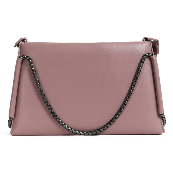 Trendy_Pink_Faux_Leather_Shoulder_Bag_For_Women_With_Chain_Strap_&_Dual_Ring_Metal_Design