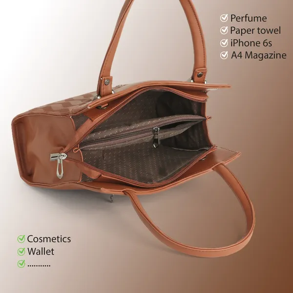 Elegant_Tan_Textured_Leather_Handbag_For_Women_Stylish_Tote_Purse_With_Shoulder_Strap,_Lightweight_Designer_Office_&_Casual_Bag