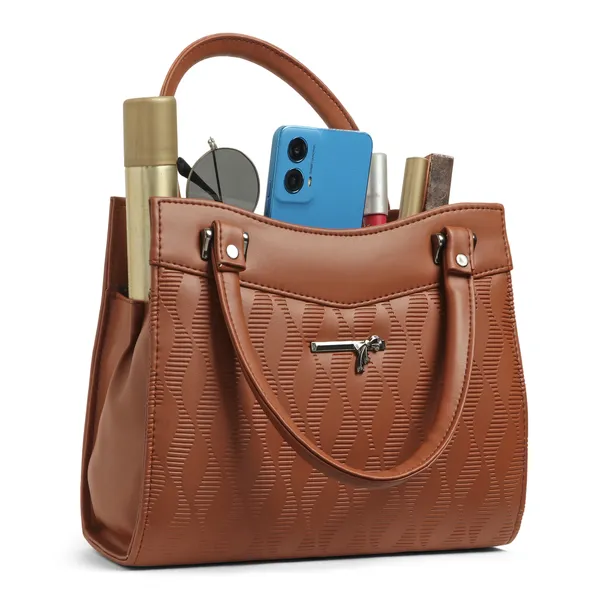 Elegant_Tan_Textured_Leather_Handbag_For_Women_Stylish_Tote_Purse_With_Shoulder_Strap,_Lightweight_Designer_Office_&_Casual_Bag