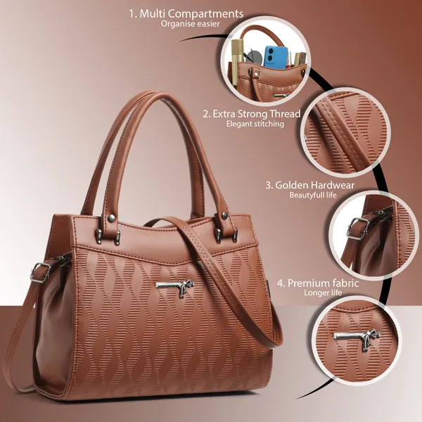 Elegant_Tan_Textured_Leather_Handbag_For_Women_Stylish_Tote_Purse_With_Shoulder_Strap,_Lightweight_Designer_Office_&_Casual_Bag