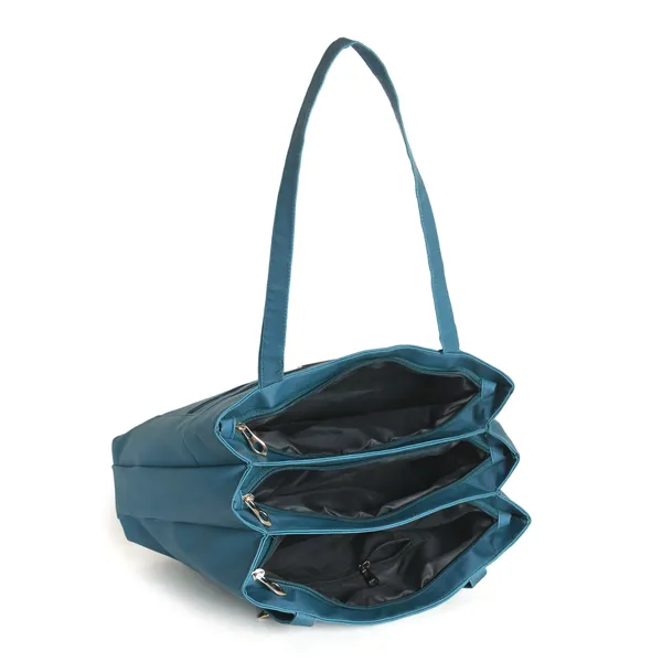 Trendy_Cyan_Leather_Tote_Bag_For_Women_Spacious_Shoulder_Handbag_With_Dual_Zipper_Pockets,_Stylish_Office_&_Casual_Carryall_Purse,_Lightweight_Everyday_Travel_Bag