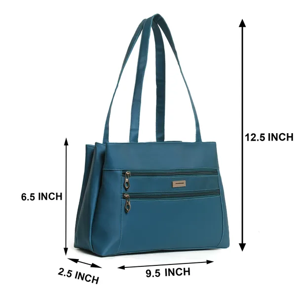 Trendy_Cyan_Leather_Tote_Bag_For_Women_Spacious_Shoulder_Handbag_With_Dual_Zipper_Pockets,_Stylish_Office_&_Casual_Carryall_Purse,_Lightweight_Everyday_Travel_Bag