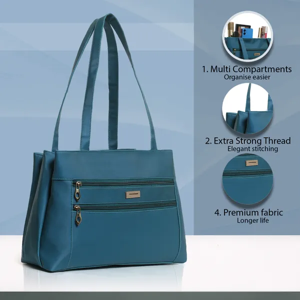 Trendy_Cyan_Leather_Tote_Bag_For_Women_Spacious_Shoulder_Handbag_With_Dual_Zipper_Pockets,_Stylish_Office_&_Casual_Carryall_Purse,_Lightweight_Everyday_Travel_Bag