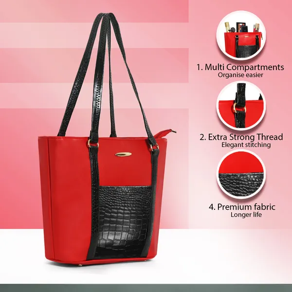 Women_Red_Pocket_Croco_Leather_Handbag_Elegant_Faux_Leather_Handbag_With_Gold_Accents,_Spacious_Shoulder_Purse_For_Office,_Travel_&_Everyday_Use