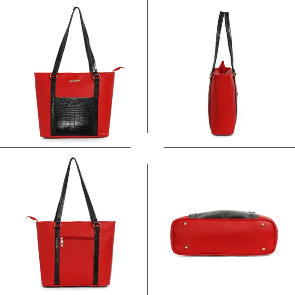 Women_Red_Pocket_Croco_Leather_Handbag_Elegant_Faux_Leather_Handbag_With_Gold_Accents,_Spacious_Shoulder_Purse_For_Office,_Travel_&_Everyday_Use